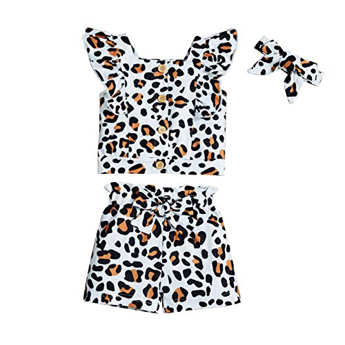 Sinhoon Baby Girl Summer Leopard Outfits Infant Sleeveless Ruffle Cami Shorts Headband 3Pcs Clothes(Leopard, 2-3 T)
