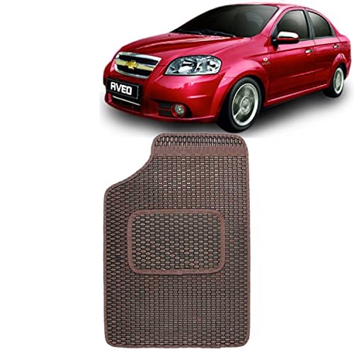 Image of Kingsway Dotted Design Car Floor Foot Mats Universal Fit for Chevrolet Aveo, Model Year : 2007-2015, Water and Dustproof, Color Brown, Set of 5 Pieces