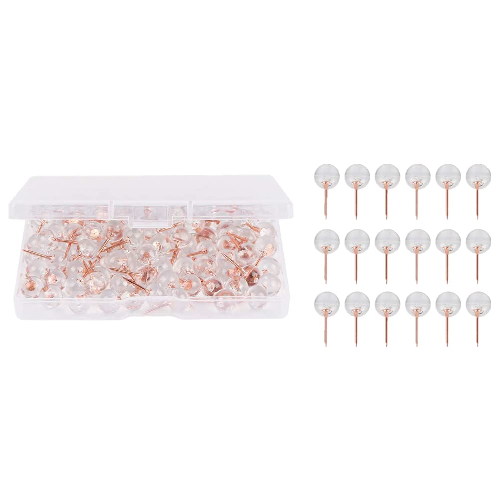 100pcs Map Tacks Rose Gold Push Pins Round Head Pearl Thumbtack Decorative Drawing Pin Plastic Ball Steel Point Drawing Pin with Box for Home Office Bulletin Cork Board DIY Photo Wall (Rose Gold)