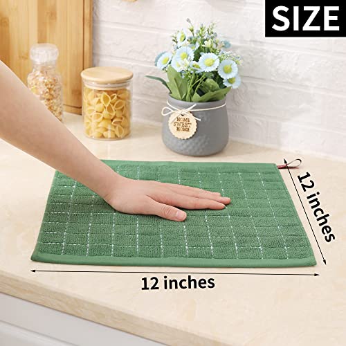 Image of Homaxy 100% Cotton Terry Kitchen Dish Cloths, 6 Pack, Grass Green