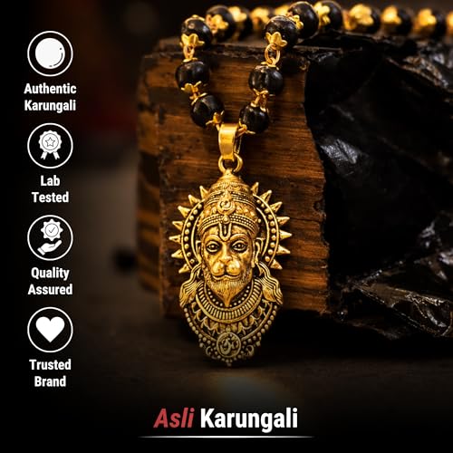 Image of Gold Plated Bajrangbali Karungali Necklace | Authentic Karungali Beads Mala for Spiritual Protection, Strength & Positivity | Handmade Necklace for Men & Women | Certification Included