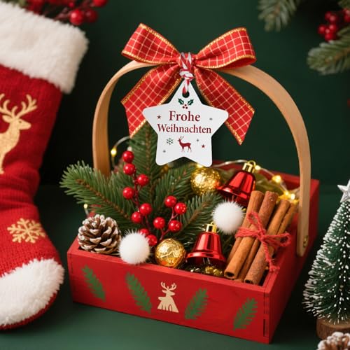 jijAcraft Weiß Frohe Weihnachtsanhänger Stern: 6CM Weihnachten Geschenkeanhänger, 100 Stück Frohe Weihnachten Papieretiketten Tags mit Schnur für Weihnachtsbaum Party Dekoration