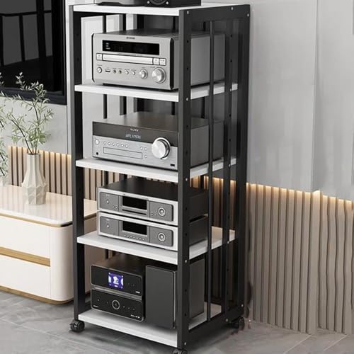 Mueble de Soporte HiFi de 5 niveles ajustable con ruedas para tocadiscos y consolas modernas