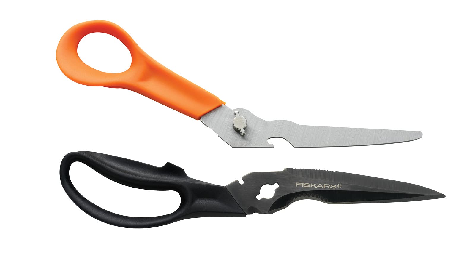 Fiskars Geflügelschere, Gesamtlänge: 25 cm, Qualitätsstahl/Kunststoff, Functional Form, 1003033 & Mehrzweckschere mit trennbaren Klingen, 23 cm, Titaniumbeschichtung, Schwarz/Orange, Cuts + More