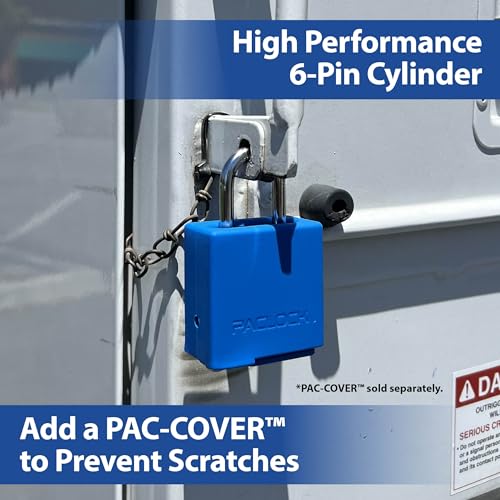 Image of PACLOCK's 1-Series Padlock, UCS, 1 /4 inch Diameter Hard. Stainless Steel Shackle, 2-1 /2 inch Tall, High Performance 6-Pin Cylinder, Keyed Differently w / 2 Keys, Blue