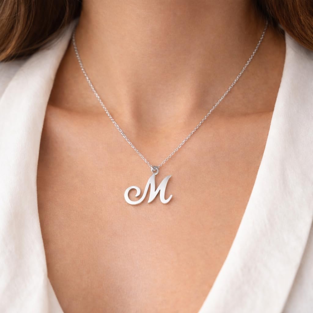 Collar inicial en plata de ley 925 | Letras del abecedario personalizadas | Colgante con inicial 35 mm | Joyería regalo mujer elegante. Modelo Letra Grande