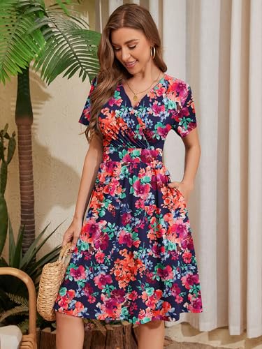 Image of Heymoments Womens Summer Short Sleeve Casual Dresses V-Neck Beach Dress with Pockets S-2XL