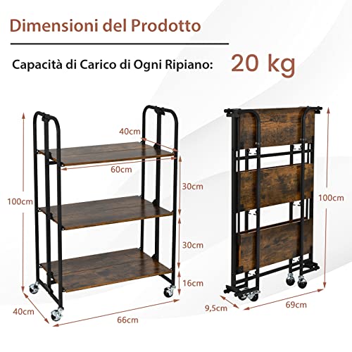 COSTWAY Carrello Pieghevole a 3 Livelli, Scaffale