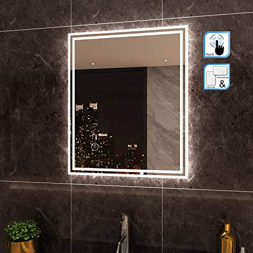 ELEGANT 600x500 mm Wall-Mounted Mirrors With Lights Sensor Switch LED Illuminated Bath Vanity Bathroom Mirror Horizontal & Vertical Back-lit