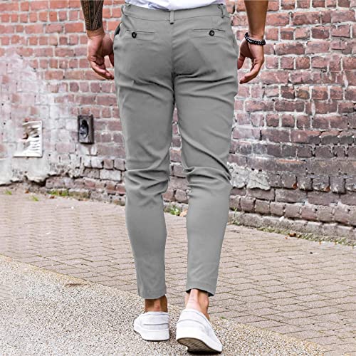 Image of Mens Chinos Slim Fit Pants Stretch Tapered Dress Pant Casual Trousers | Skinny Slacks, Flat Front Design, Stretch Cotton Fabric, Solid or Plaid, Work Dress Pants, Business Casual Wear