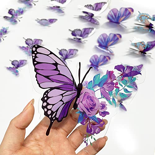 Decoraciones Vinilos Mariposas Flores Lila 3D Pared miniatura 3