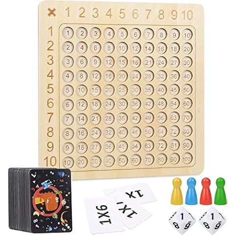 Wooden Multiplication Board Game,Montessori Times Table Maths Games Numberblocks Toys,BACUS for Kids Number Blocks ADHD Resources for Children Educational Multiplication Checkerboard 100 Cards Against Cover