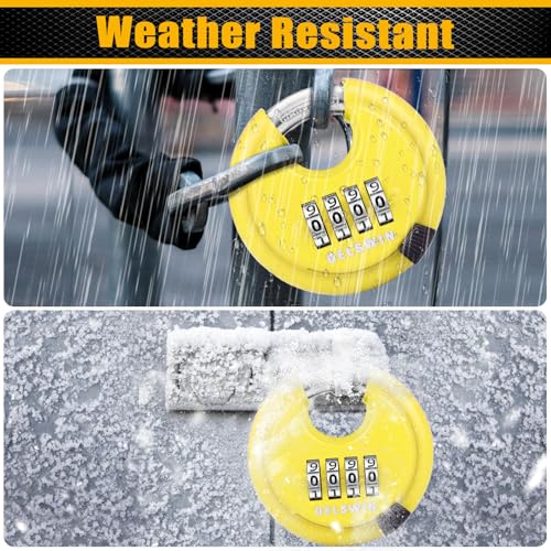 Image of DELSWIN 4 Digit Combination Disc Padlock with Hardened Steel Shackle Combo Lock for Sheds, Storage Unit, School Gym Locker and Fence (Yellow,1Pcs)