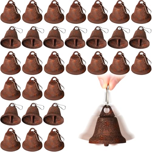 30 Pieces Craft Small Brass Bells for Crafts Mini Vintage Bells with Spring Hooks Tiny for Hanging Wind Chimes Making Dog Training Doorbell Wedding Decor 1.65 x 1.5 Inch(Rusty Color)