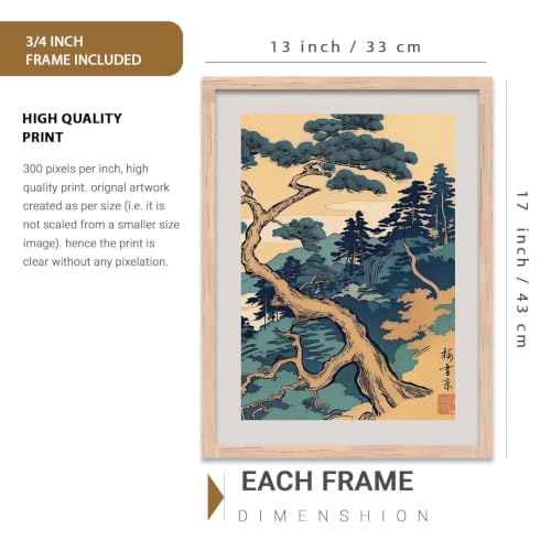 Image of kotart Japanese Nature Art View Framed Poster | Big Aesthetic Nature Art Wall Framed Posters for Living Room Bedroom Wall Decor Set Of 3 (13X17 inch)