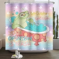 SDOTPMT 180 x 180 cm Cartoon Kikker Douchegordijn Leuke Grappige Kikker met Groot Oog Dier Bad Gordijn Grijze Bakstenen Muur Wit Bad Gordijn voor Kinderen Badkamer Stof Polyester Waterdicht met Haken
