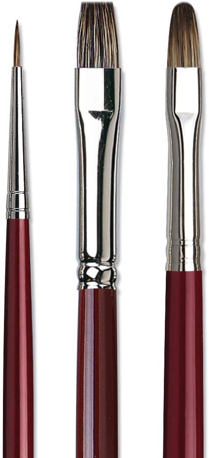 da Vinci Oil & Acrylic Series 5015 Russian Black Sable Paint Brush Set, Multiple Sizes, 3 Brushes (Series 1640, 1840, 1845)
