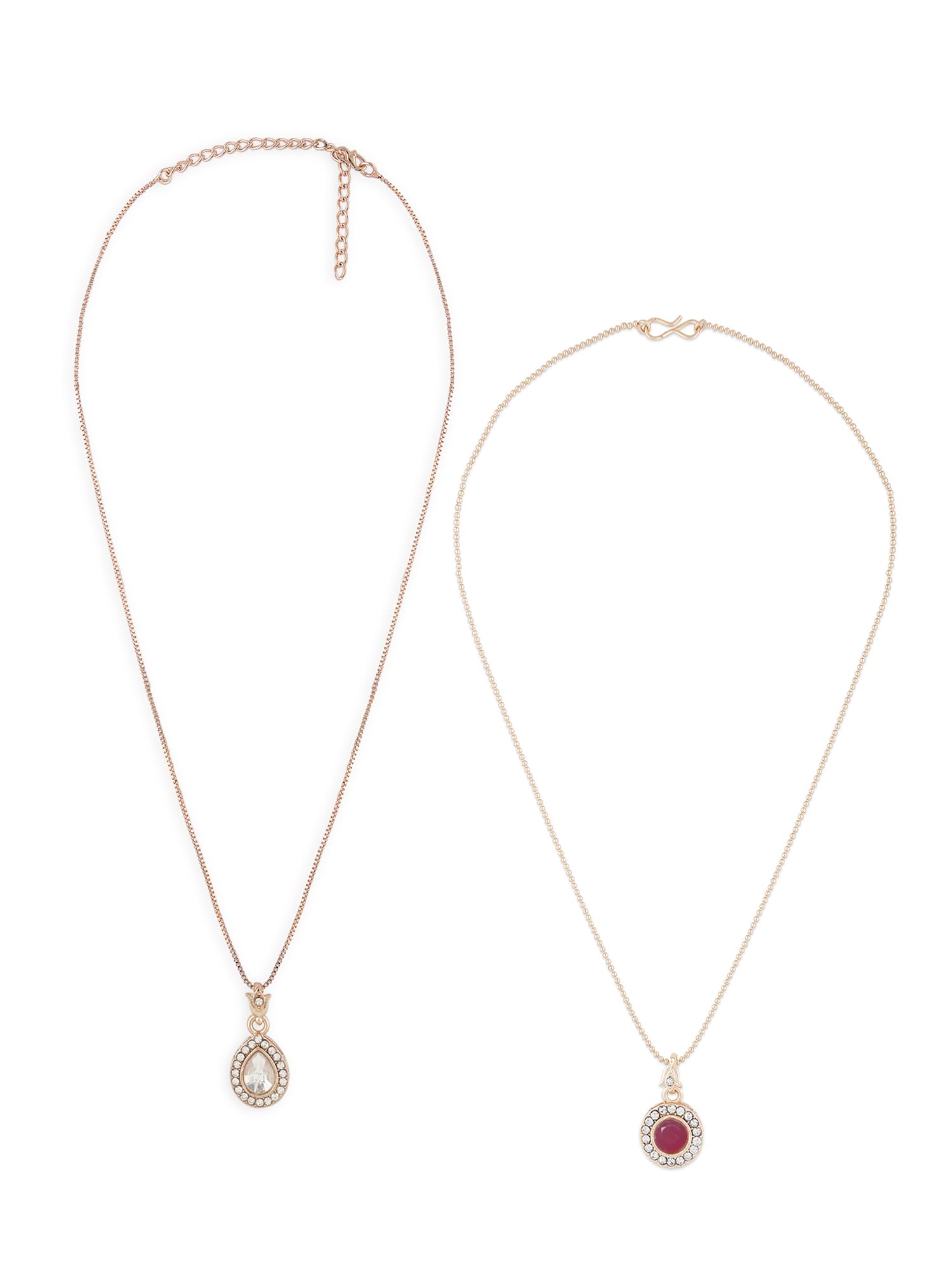 ZAVERI PEARLS Set Of 2 Rose Gold Austrian Diamond Embellished Drop Shape Pendant & Chain For Women-ZPFK16819 (B0CMHDVK3G) Amazon Price History, Amazon Price Tracker