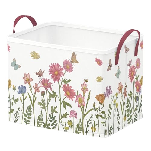 Image of Runtoo Boho Flower Baby Basket Nursery Decor Wildflower Floral Baby Shower Decorations Girls Gift Basket Toddler Toy Box Laundry Hamper Closet Storage Bins