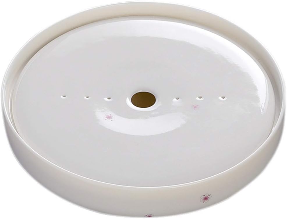 Ceramic Tea Tray Drain Tray Tea sea Simple Round Water Storage Type Household Small Tea Table Tray Saucer Dry Infusion Table (Color : White Size : 25255cm)