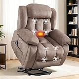 CANMOV Power Lift Recliner for Elderly with Heat and Massage, Overstuffed Wide Recliner Chair, Lift Chair with 2 Concealed Cup Holders, Type-C & USB Port, Side Pockets, for Living Room, Camel
