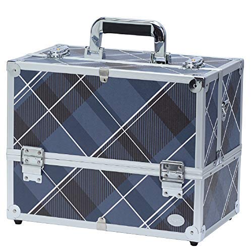 Makeup Case 6 Trays Large 14" x 8.5" x 11" Premium Professional Train Cases Cosmetic Carrying Box Lockable Organizer Storage Classic Vintage Check Pattern