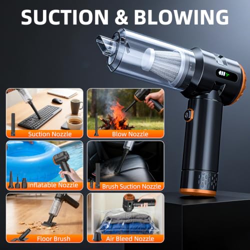 Image of Handheld Vacuum Cleaner Cordless, 23000Pa Powerful Car Mini Vacuum Cleaner, Rechargeable Portable Lightweight dust Catcher for Home Car Carpet Stairs Pet Hair Deep Cleaning（Black-Orange）