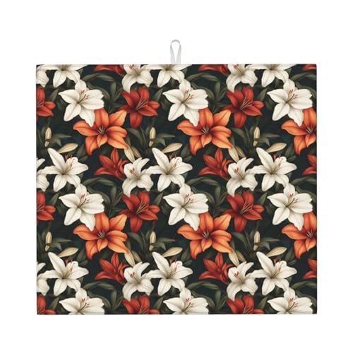 Materiale e assorbenza: realizzato in poliestere con una superficie assorbente in microfibra e un centro in spugna composita, questo tappetino scolapiatti colorato con stampa di giglio (A) può assorbire fino a 4 volte il suo peso, funziona come tappetino assorbente per aiutare a mantenere asciutti i contatori aggiungendo un tocco elegante al tuo arredamento della cucina
