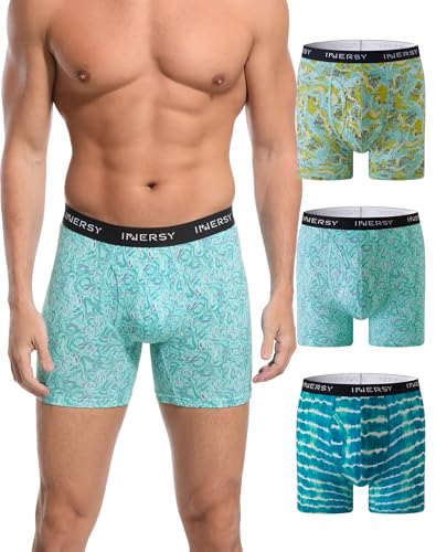 INNERSY Calzoncillos tipo bóxer para hombre, ropa interior de algodón para hombre con abertura, calzoncillos retro coloridos, ropa interior deportiva, pack de 3, L