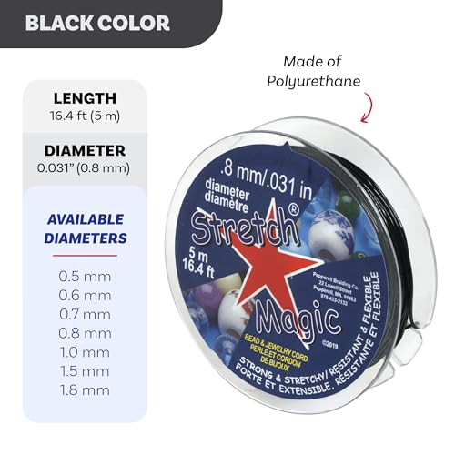 Image of Stretch Magic Elastic Beading Cord - Black Color, 0.8mm in Diameter, 5-Meter (16.4 ft) - Easy to Knot, Strong & Stretchy String for Making Beaded Jewelry