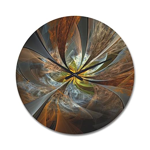 DesignQ 'Yellow Symmetrical Fractal Flower' Modern Wood Wall Clock Large Decorative Modern Wall Clock Oversized Wood Clocks for Living Room Décor