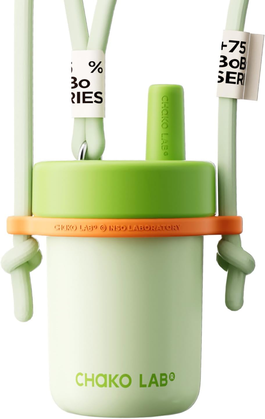 CHAKO LAB Kids Water Bottle with Carrying Rope and Straps | Vacuum Insulated Stainless Steel 16oz for School and Trvels | Two Travel Carrying Options | Matcha Green