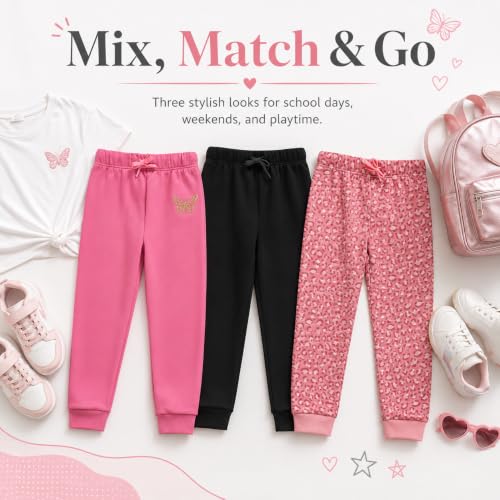 Image of BTween Kids Girls Fashion Stretch Waist Ultra Soft Jogger Pants Set 3 Pack Bundle
