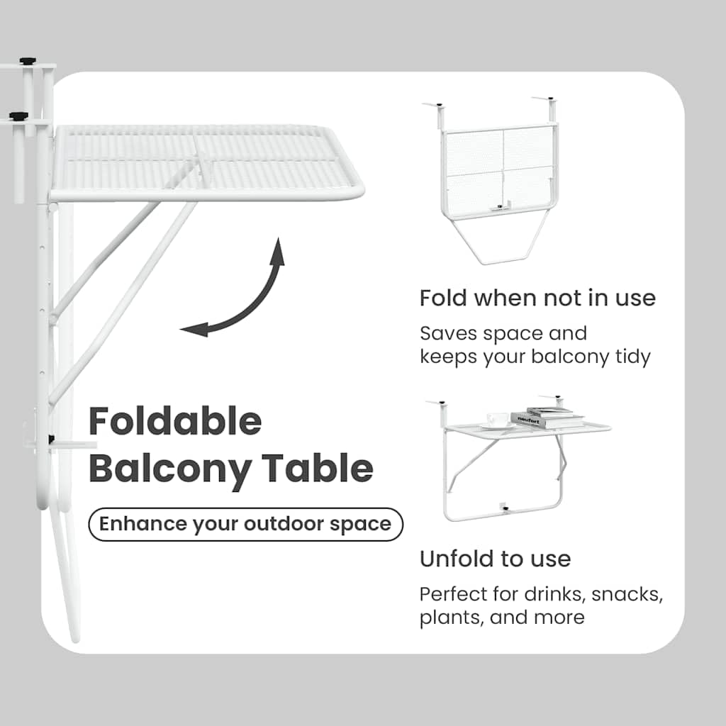 vidaXL Table de Balcon Blanc 60x40 cm Acier