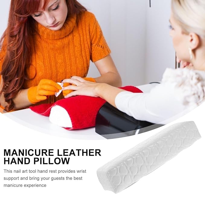 URBAN BOX Hand Rest Nail Pillow for Nails, Washable PU Leather Nail Armrest Detachable Manicure Hand Pillow Cushion Nail Art Accessories Tool for Nails Tech (Square Shape) (White) 3