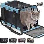 GORILLA GRIP Airline Travel Cat Carrier Bag Up to 15 Lbs, Breathable Mesh Collapsible Pet Carriers for Small, Medium Cats, Small Dogs, Puppies, Portable Kennel with Soft Washable Waterproof Pad, Blue