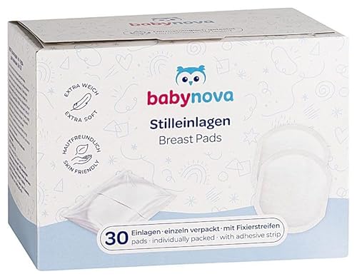babynova Stilleinlagen – Einweg-Stilleinlagen – 30 einzeln verpackte Einlagen mit Klebestreifen – für stillende Mütter – Extra weich – diskrete und bequeme Passform
