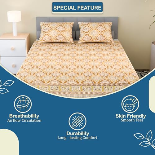Image of Kuber Industries Cotton 160 TC Double Bedsheet With 2 Pillow Covers | Machine Washable Soft Bedsheet For Living Room, Home & Hotels | Flower Heritage - Brown