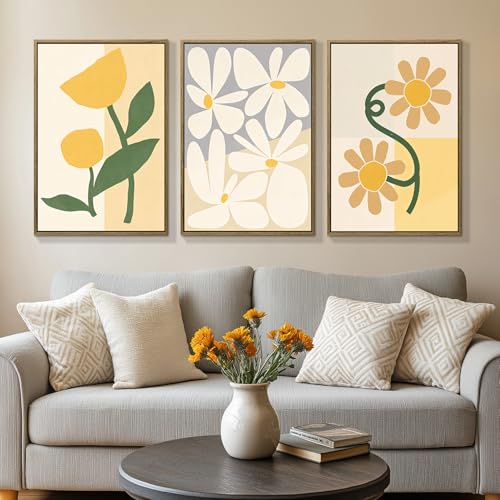 3Pcs Large Framed Botanical Canvas Wall Art, Modern Neutral Plant Abstract Canvas Prints, Minimalist Nature Wall Decor, Large Wall Art for Living Room Bedroom Office Farmhouse Decor 16 * 24in