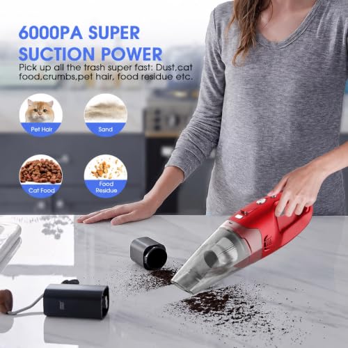 Image of YOOHI Handheld Vacuum Cordless Rechargeable - 6000Pa Mini Hand Held Vacuum, LED Light, 20-25 Mins Runtime, USB Charging, 500ML Cup - Lightweight Small Vacuum Cleaner Cordless for Car /Office /Home