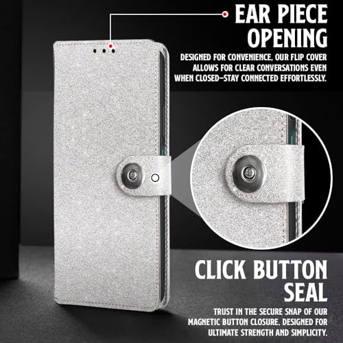 Image of WOW IMAGINE Shock Proof Flip Cover Back Case for Redmi Note 11T 5G | Poco M4 Pro 5G (Magnetic Button Flip Case | Wallet Pockets & Stand | Leather Finish | Shimmer)