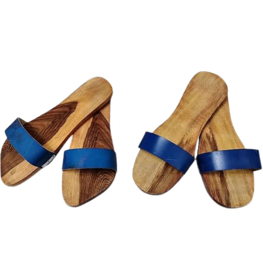 wooden cave Traditional Wooden Khadau Slippers, Color Strap, 25.4 cm Length, Handcrafted Unisex Footwear Set Of 2 (for Men and Women) Pair Uk6-7-picture-11