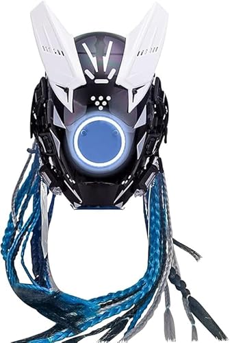 男性用パンクマスクコスプレ、フューチャーパンクマスクテックメンズコスプレ小道具、ブレイズマスクコスプレハロウィンフィット (メカホワイト丸型ライト)