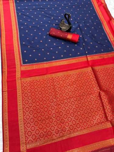 Image of Dharmavaram Pattu Paithani Saree Pure Silk Zari Weaving Floral Border Rich Pallu With Blouse Piece