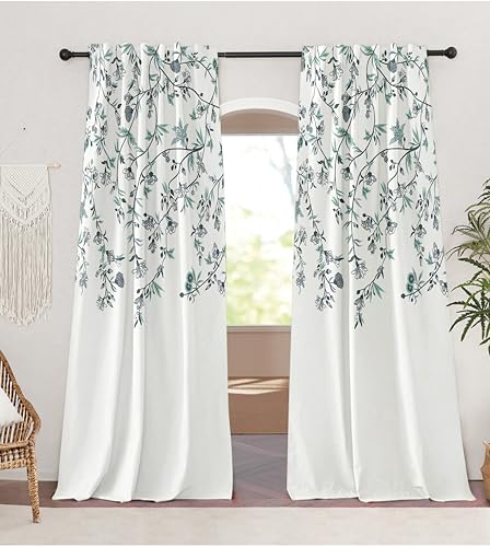 Image of Tranquebar Curtain Co. Window Curtains 5 Feet, 60-65% Room Darkening, Soft Green Floral Print, Cotton Curtains for Window, Cotton Curtains 5 Feet Long Set of 2, BackTab Loops, Eden (152 cm) - Set of 2