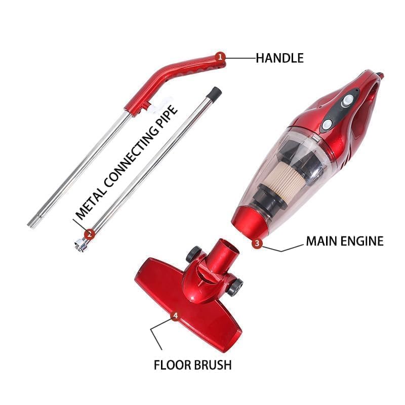 Image of Vacuum Cleaner for Home - Wet and Dry Suction Cleaner for Home, Handheld Vacuum Cleaner for Sofa, Clean Under Bed Stick & Upright-Extendable Handle Exterior Scratch Free (Red-9)