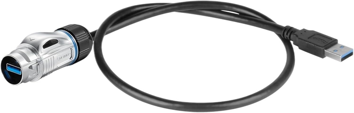 1Pcs M24 Waterproof USB3.0 Connector Metal USB Charging Data Fast Transimission Connector for Desktop Computer with 1m Cable(Plug with 1m Cable)