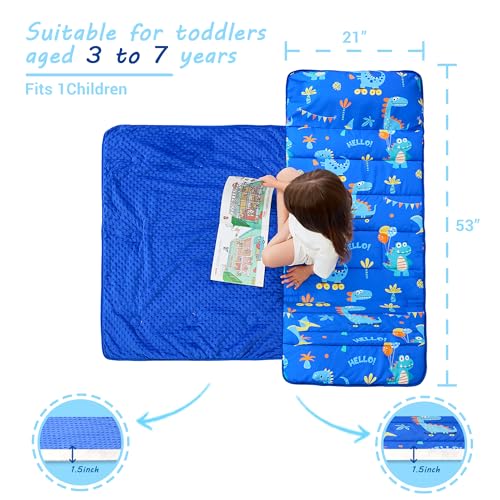 Image of Lasoftan Toddler Nap Mat with Pillow and Blanket, Extra Large Rolled Napping Mats,Slumber Bags for Boys Girls,Kids Sleeping Bag for Daycare, Preschool Travel Camping