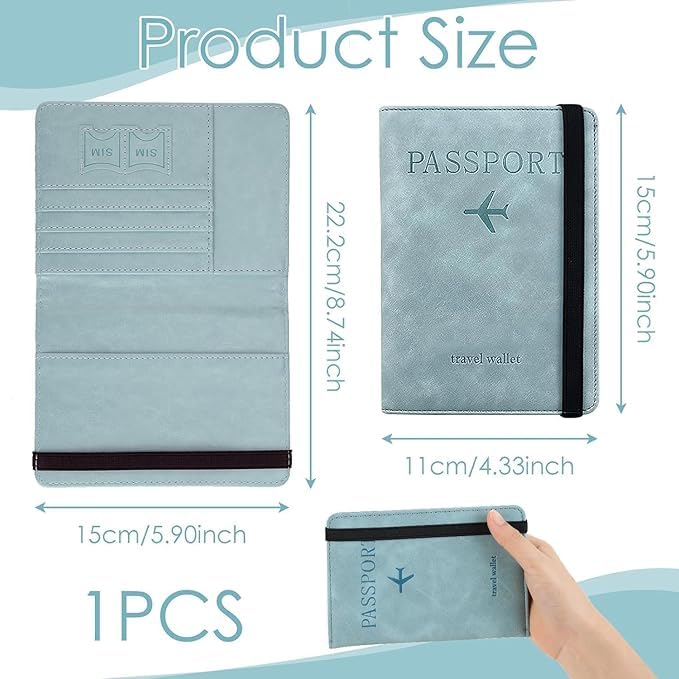 Image of TEKCOOL Passport Holder Cover Travel Wallet Organiser, Passport Case with RFID Blocking, PU Leather Travel Document Holder for Men & Women Travel Accessories (Light Blue)
