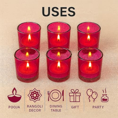 Image of Pure Source India Set of 12 Votive Glass Candle Holders with Tealight Candles | Decorative Diwali Lights for Home, Pooja & Festive Decor (Pink)